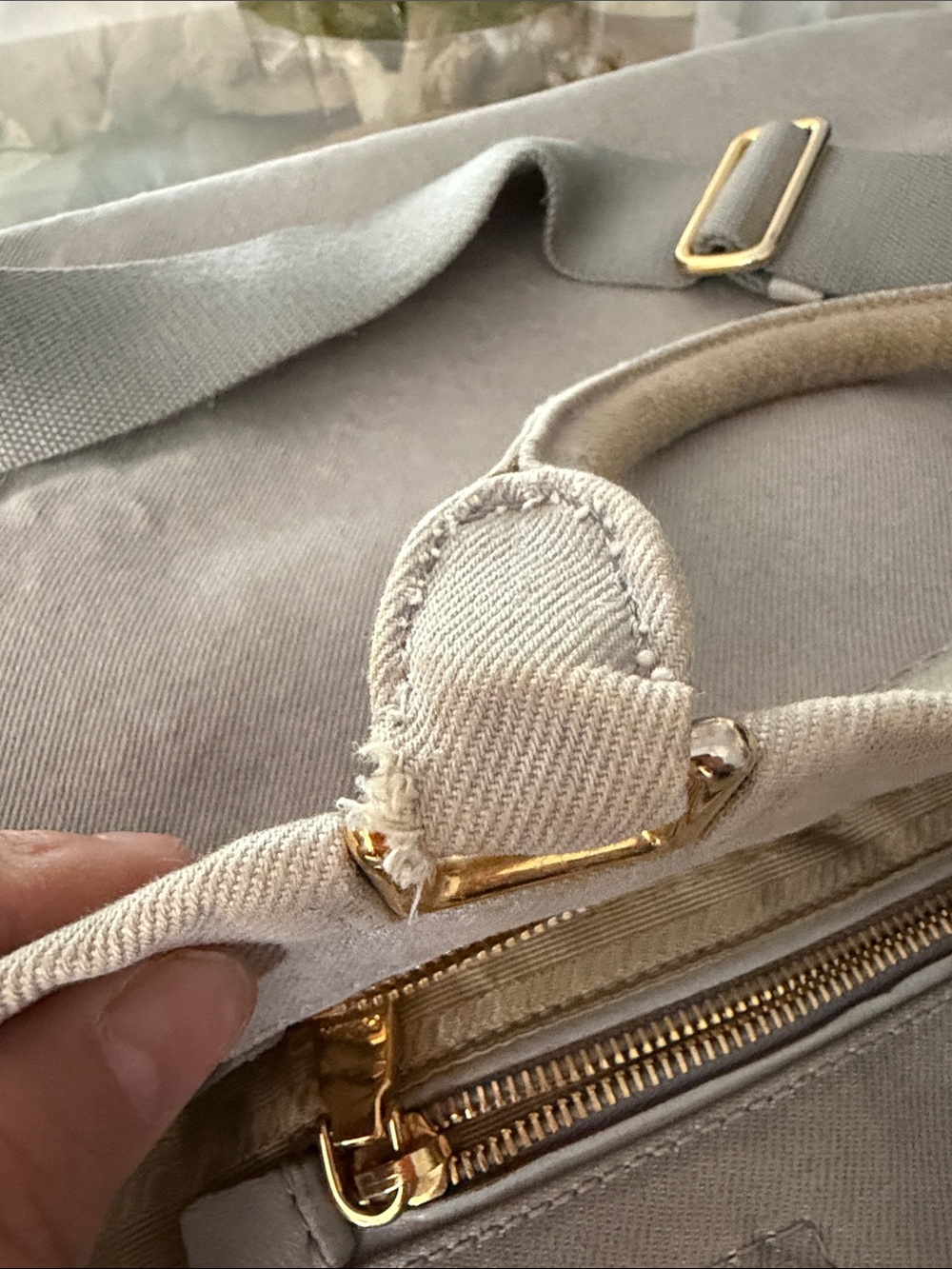 Prada Taupe Canvas Travel Tote with Gold Hardware - Picture 8 of 9